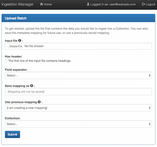 Screen snapshot of submission page upload form
